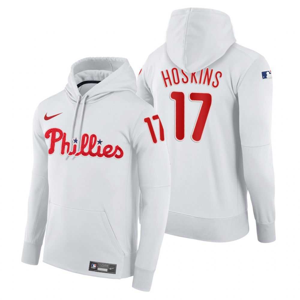 Men Philadelphia Phillies 17 Hoskins white home hoodie 2021 MLB Nike Jerseys